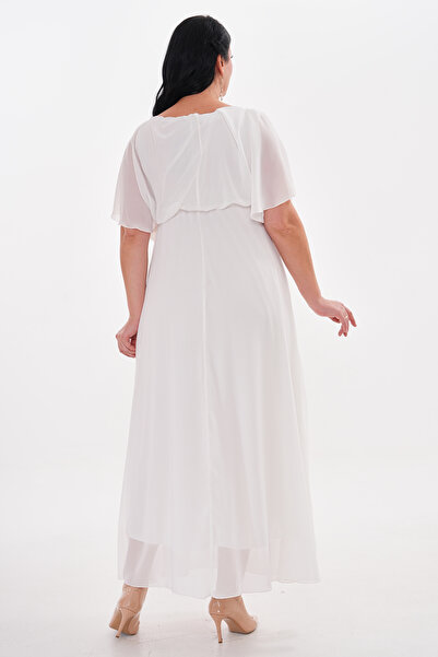 IŞILTI Μακρύ βραδινό φόρεμα με μανίκια από σιφόν και λεπτομέρεια με αγκράφα - 3114