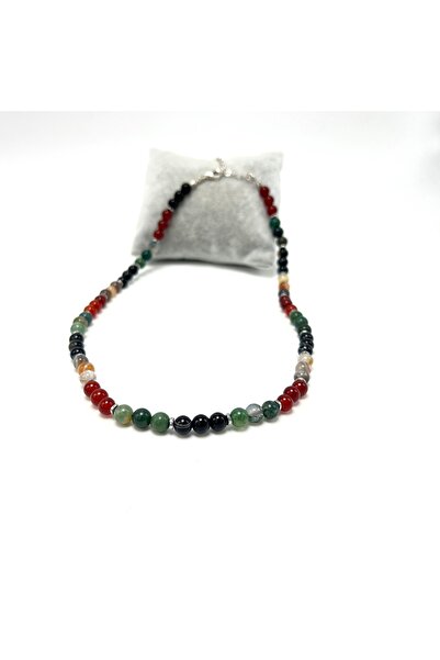 YILDIZ DOĞAL TAŞ Sertifikalı Nazar Akik Taşı 55 cm Doğal Taş Kolye 925 Ayar Gümüş Kilit Sistemi