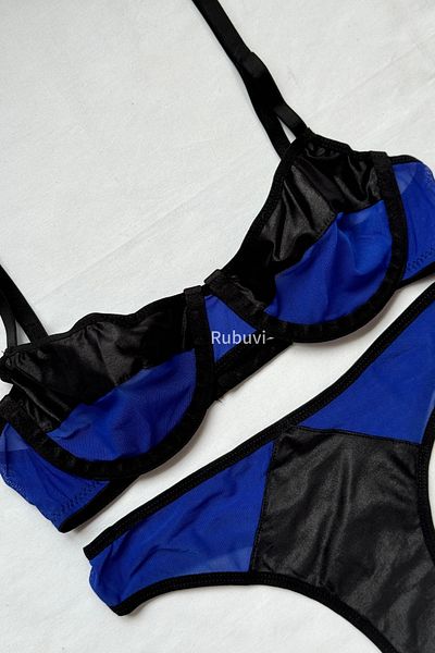 Rubuvi Blue Women's Bralet and Panty Bra Set - Underwear Without Padding and Underwire, Micro-Support