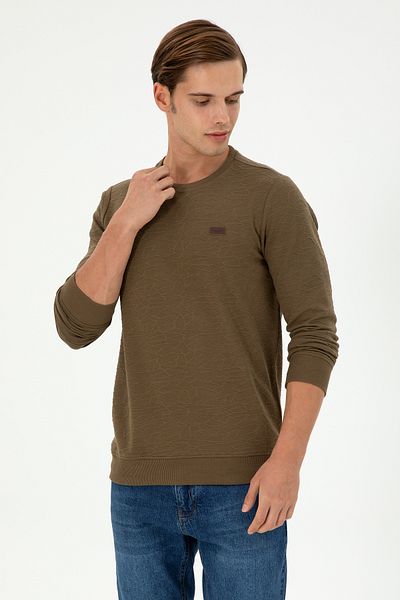 U.S. Polo Assn. Мъжки суитшърт с кръгло деколте в цвят каки, ​​стандартна кройка, 1945735