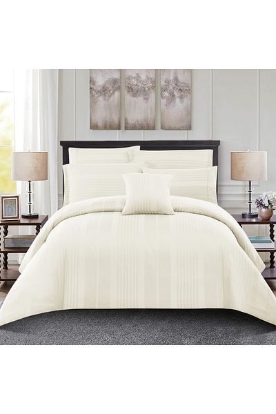 Donetella 7-Piece 300 TC Poly Cotton Striped King Duvet Set 240x260 cm