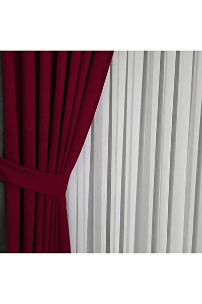 Emes Yüksek Kaliteli Kadifemsi Bordo Fon Perde – 1*2 Seyrek Pileli Şık Tasarı...