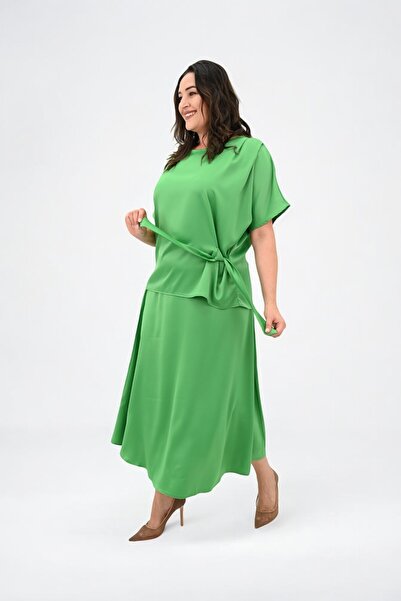 Koza Butik Women's Plus Size Satin Skirt Set 6310-25