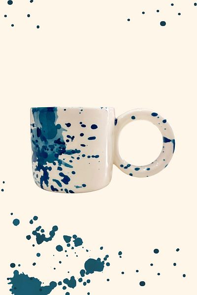 Mim and More Special Design Navy Blue Patterned Ceramic Turkish Coffee Cup Set