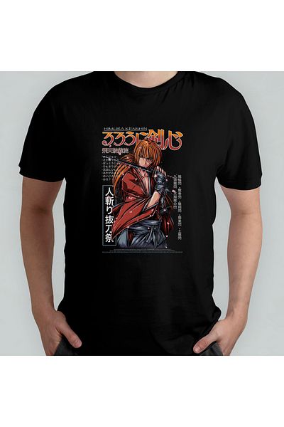 Pixxa Rurouni Kenshin Anime Manga - Μπλουζάκι από 100% βαμβακερό λαιμόκοψη μοντέλο 1