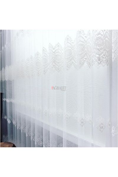 Brillant Embroidered Non-Ironing Damask Pattern 1/3 Close Pleated Tulle Curtain