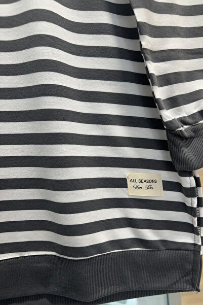 Bold Grup Neva Moda - Gray Striped Winter Hijab Tunic, Crew Neck, Loose Fit Sweatshirt