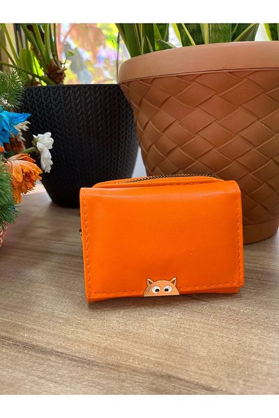 HBS Accesoriu portofel pentru femei cu mai multe compartimente cu fermoar de culoare portocalie