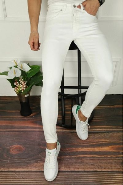 comstar Ανδρικό τζιν Slim Fit Lycra Denim Λευκό τζιν παντελόνι