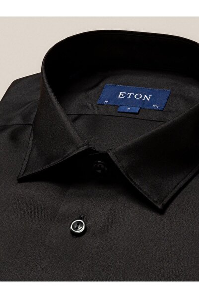 Eton Siyah İpek Twill Gömlek