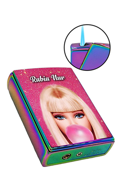 Barbie Kişiye Özel İsimli Barbie Baskılı Yandan Kaydırmalı Gazlı Pembe Çakmak