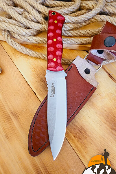 LAZBİSA Verzalit Ahşap Sap Outdoor Kamp Bıçağı Çakısı Kılıflı Piknik Bıçak Ça...