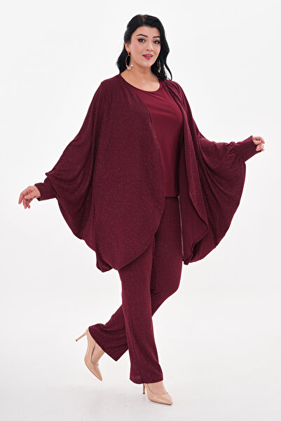 IŞILTI Plus Size Glittery Loose Evening Dress - Athlete Pants Set 5002