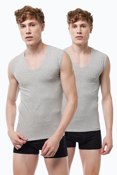 Malabadi Ανδρικό γκρι 2 πακέτο V-Neck No Trace Modal Αμάνικο εσώρουχο 064