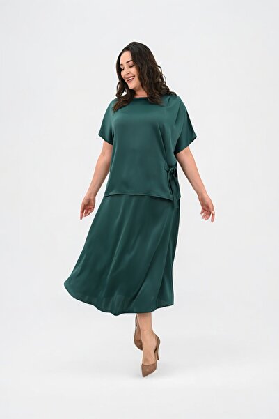 Koza Butik Women's Plus Size Satin Skirt Set 6310-25