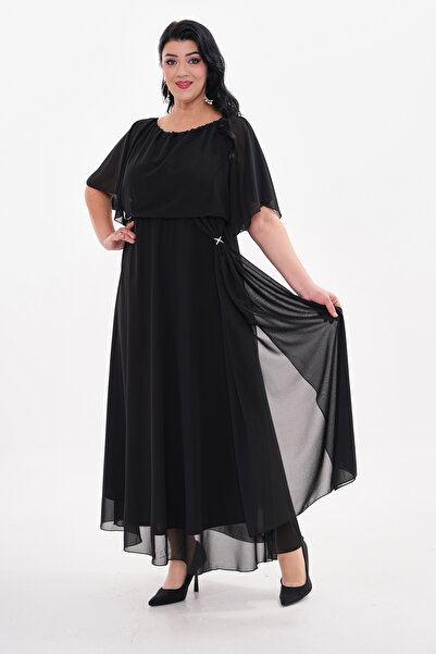 IŞILTI Rochie de seara lunga din sifon marime mari, cu maneci pelerina si det...