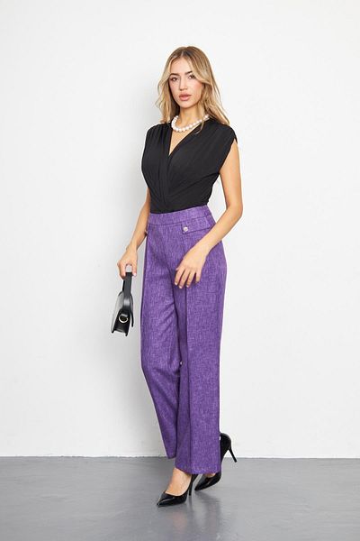 LOVELF Lilac Wool Effect Trousers - Pocket Detail