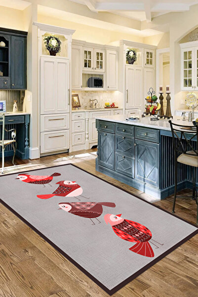 Viyana Home Dijital Baskılı Kaymaz Taban Yıkanabilir Kuş Figürlü Mutfak Halısı
