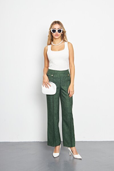 LOVELF Cep Detay Yünefekt Pantolon Zümrüt