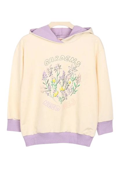 İrem Çocuk Giyim Girl's Gardens Text Floral Patterned Hooded Ecru Tracksuit Set