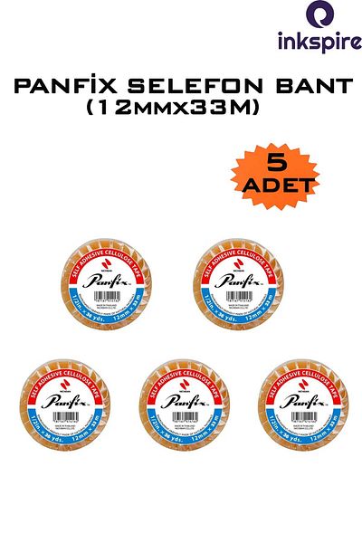 inkspire 12X33 Meters 5 Pieces Panfix Cellophone Tape - Compatible with Machines, Strong Adhesive Saddle