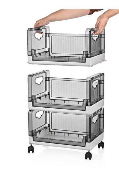 Dükkanönü Dükkanönü 4 Katlı Portatif Tekerlekli Organizer Beyaz Modern Sepet ...