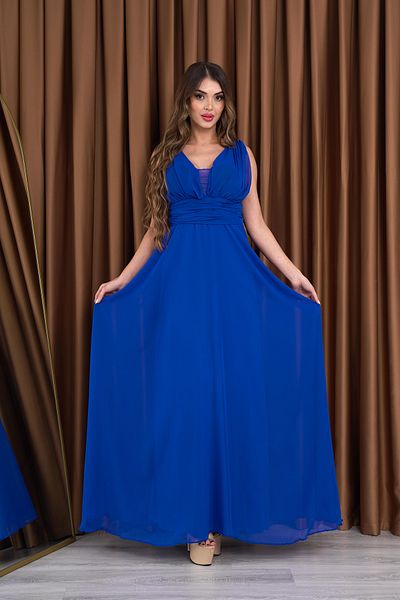 Neşeli Butik Women Sax Blue V-Collar Chiffon Evening Dress Nb2027
