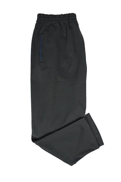 Sanalbolluk Battal Beden Beli Lastikli Eşofman Paçası Düz Haki Renk Lacivert Cep Detayı