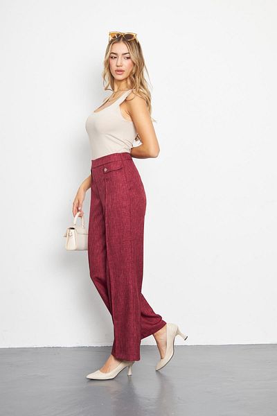 LOVELF Burgundy Wool Effect Trousers - Pocket Detail