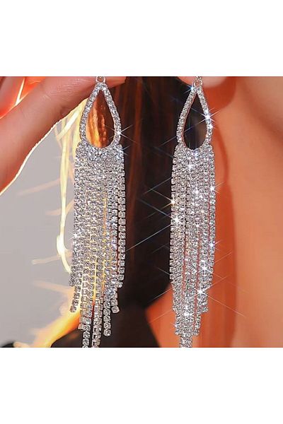 Dgt Luxury Retro Water Drop Diamond Look Dainty Dangle Earrings