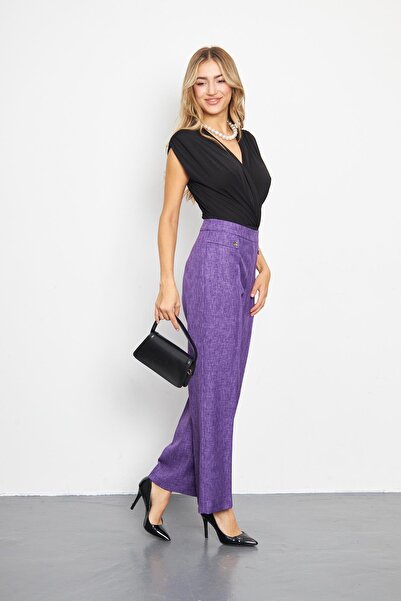 LOVELF Cep Detay Yünefekt Pantolon Lila