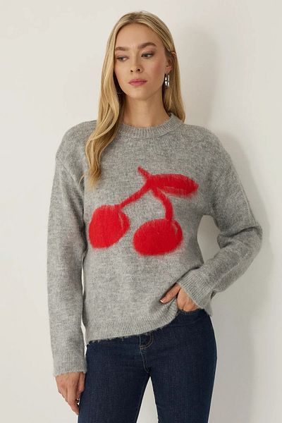 Hiccup Pulover din tricot cu model de cireșe, cu potrivire relaxată