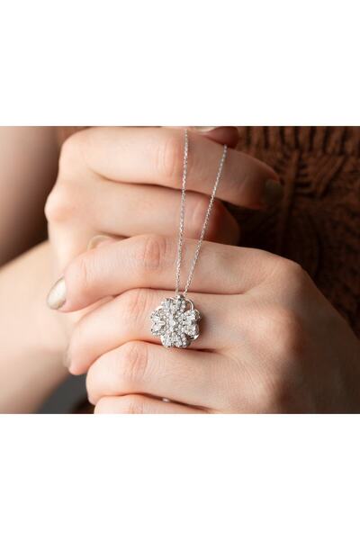 Şimal Silver 925 Ayar Dönen Dört Yapraklı Yonca Gümüş Kolye