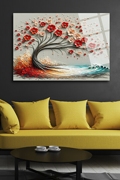 HMDS CONCEPT Pictură modernă pe sticlă cu copac înflorit 81