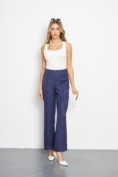 LOVELF Navy Blue Wool Effect Trousers - Pocket Detail