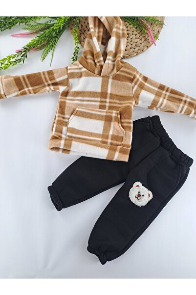 Butik Erkek Çocuk Peluş Polarlı Gündelik Eşofman Takımı Kalın Kışlık Alt Eşof...