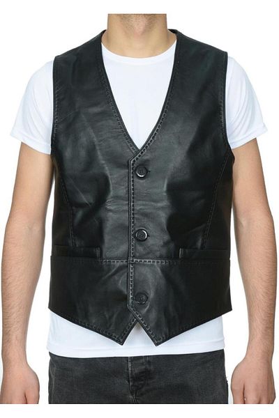 Sanalbolluk Sports Cut Belt Top Leather Vest Black Color
