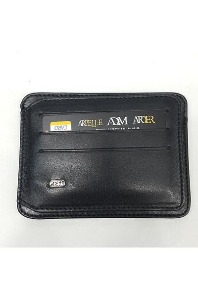 Arpelle Black-Tan-Brown Color Horizontal Model Genuine Leather Magnetic Card Holder