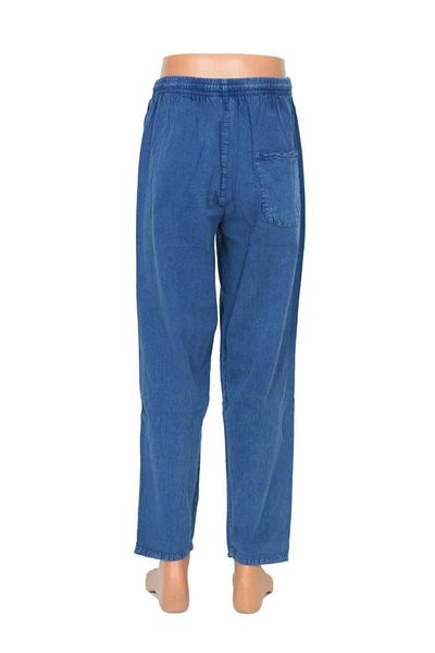 Sanalbolluk Men's Linen Pants - Elastic and Jeans Blue