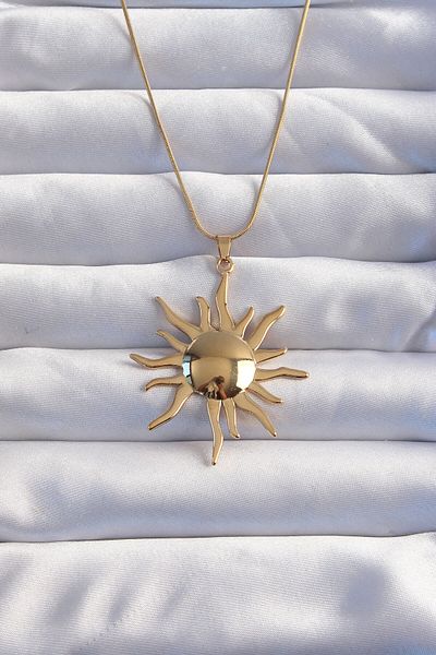 Skygo 316L Steel Chain Gold Color Mirror Model Sun Necklace - Tj-Bko8985