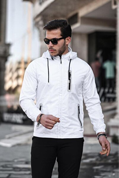Sanalbolluk Şerit Reflektör Detaylı Spor Model Kumaş Mont Beyaz Renk