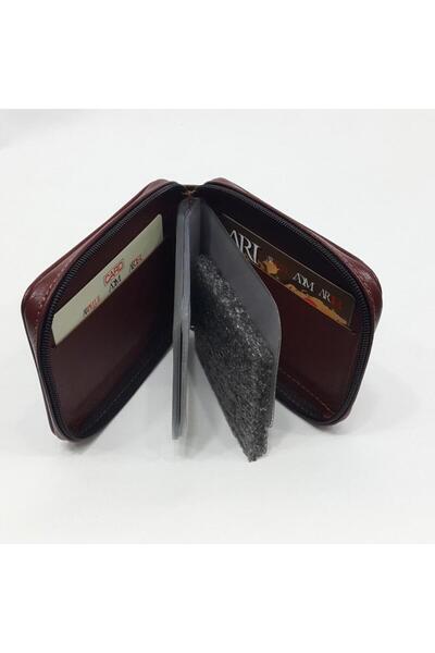 Arpelle Black-Tan-Brown Color Horizontal Model Genuine Leather Zipper Design Card Holder