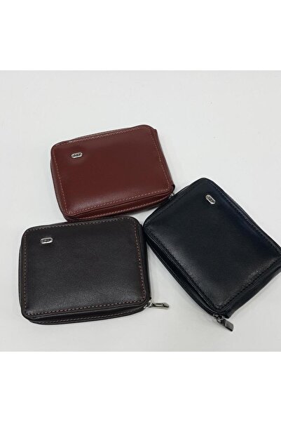 Arpelle Black-Tan-Brown Color Horizontal Model Genuine Leather Zipper Design Card Holder
