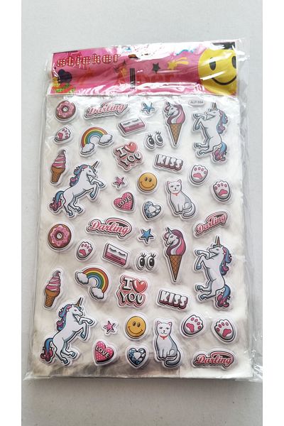 Modellino Autocolant cu relief Emoji de 30x17cm - Păsări cu fața zâmbitoare cu inimă, animale, steag, fructe și model de fluture