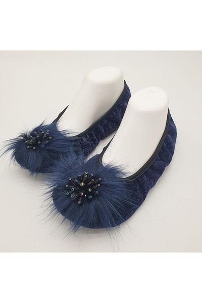 Sanalbolluk Navy Blue Colored Stone Home Ballerinas and Booties