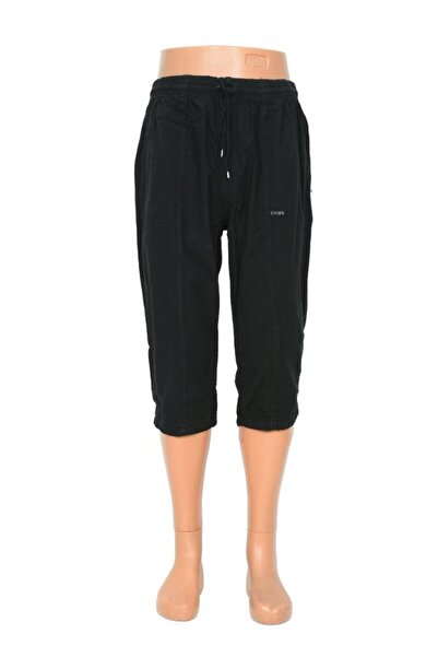 Sanalbolluk Oversize Elastic Men's Linen Capri Black Color