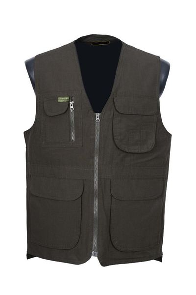 Sanalbolluk Men's Fabric Vest Summer V-Neck Khaki Color