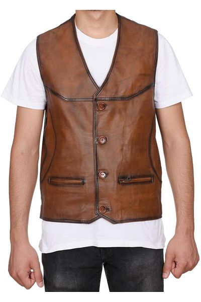 Sanalbolluk Tan Color Classic and Sports Model Leather Vest