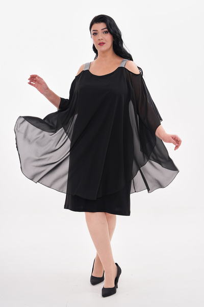 Genel Markalar Büyük Beden Sendy Kumaş Şi?fon Peleri?nli? Omuz Taş Detay Mi?d...