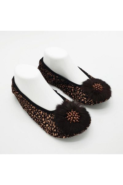 Sanalbolluk Brown and Cream Color Blended Ballerina Home Booties